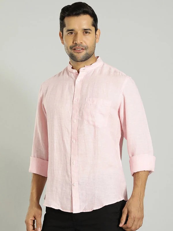 Indian Terrain Men Solid Pink Shirt